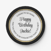 Birthday Party Modern Black, White & Gold Round Papieren Bordje (Voorkant)