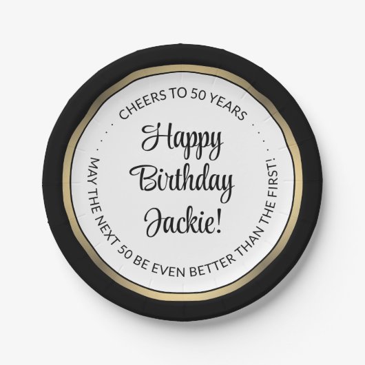 Birthday Party Modern Black, White & Gold Round Papieren Bordje (Voorkant)
