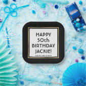 Birthday Party Modern Black, White & Gold Square Papieren Bordje (Feest)