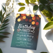 Birthday Party Modern Blauwgroen Gold Bokeh String Kaart
