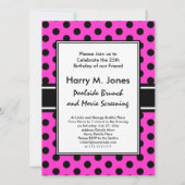 Birthday Party Modern Pink and Black Polka Dot Kaart (Achterkant)