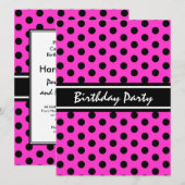Birthday Party Modern Pink and Black Polka Dot Kaart (Voorkant / Achterkant)
