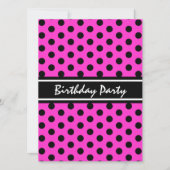 Birthday Party Modern Pink and Black Polka Dot Kaart (Voorkant)