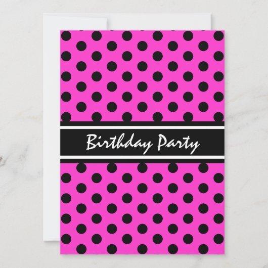 Birthday Party Modern Pink and Black Polka Dot Kaart (Voorkant)