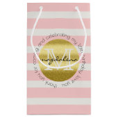 Birthday Party Monogram Gold Glitter Pink Stripes Klein Cadeauzakje (Achterkant)