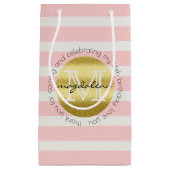 Birthday Party Monogram Gold Glitter Pink Stripes Klein Cadeauzakje (Voorkant)