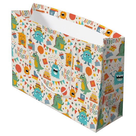 Birthday Party Monsters Groot Cadeauzakje (Achterkant Gekanteld)