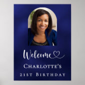 Birthday party navy blue arch photo welcome poster (Voorkant)