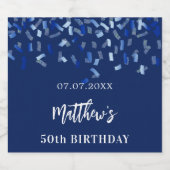 Birthday party navy blue confetti name bier etiket (Enkel label)