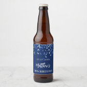 Birthday party navy blue confetti name bier etiket (Voorkant)