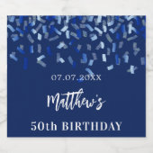 Birthday party navy blue confetti name likeurfles etiket (Enkel label)