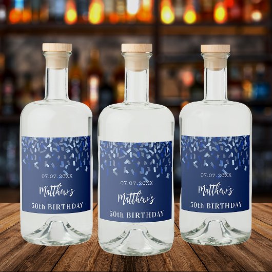 Birthday party navy blue confetti name likeurfles etiket