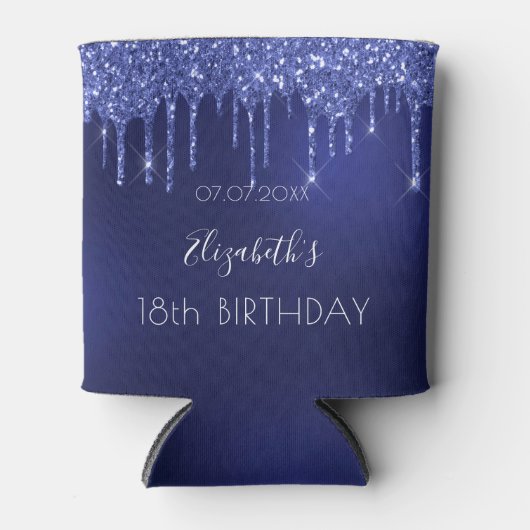 Birthday party navy blue glitter druist witte naam blikjeskoeler (Voorkant)