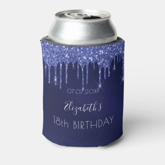 Birthday party navy blue glitter druist witte naam blikjeskoeler (Blikje Achterkant)