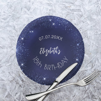 Birthday party navy blue glitter name papieren kommen
