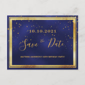Birthday party navy blue gold save the date briefkaart (Voorkant)