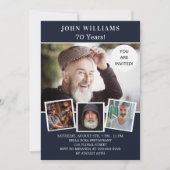 Birthday party navy blue photocollage luxe kaart (Voorkant)