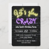 Birthday Party Neon Glow Sign. Brick Wall Kaart (Voorkant)