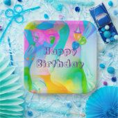 Birthday Party Neon Rainbow Abstract Papieren Bordje (Feest)