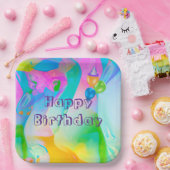 Birthday Party Neon Rainbow Abstract Papieren Bordje (Feest)