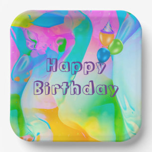 Birthday Party Neon Rainbow Abstract Papieren Bordje