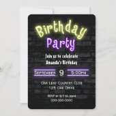 Birthday Party Neon Sign. Brick Wall Kaart (Voorkant)