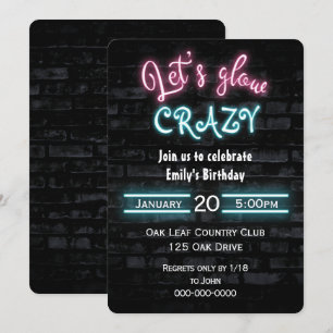 Birthday Party Neon Sign. Brick Wall Kaart
