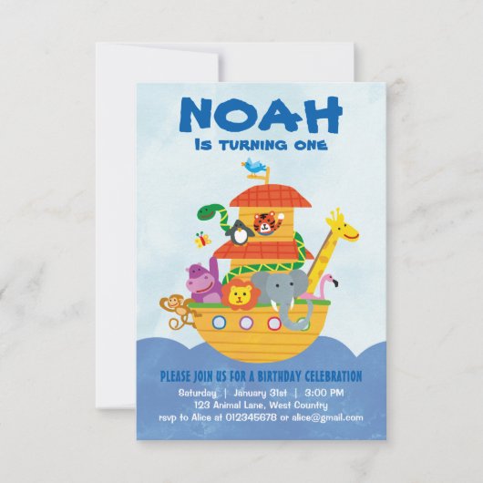 Birthday Party - Noah's ark-uitnodiging Kaart (Voorkant)