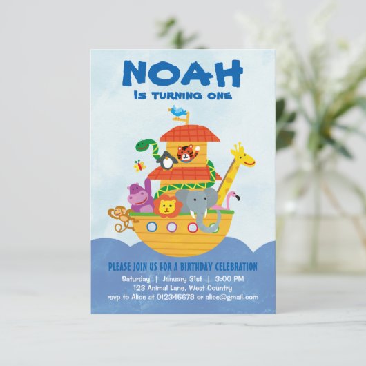 Birthday Party - Noah's ark-uitnodiging Kaart (Staand voorkant)