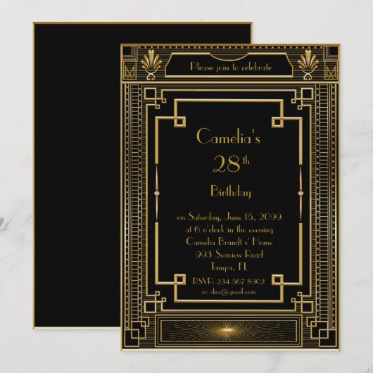 Birthday party nodigde vrouw uit, geweldige Gatsby Kaart (Voorkant / Achterkant)