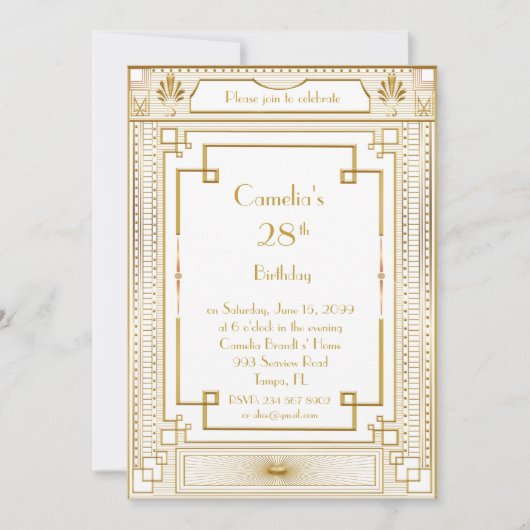 Birthday party nodigde vrouw uit, geweldige Gatsby Kaart (Voorkant)