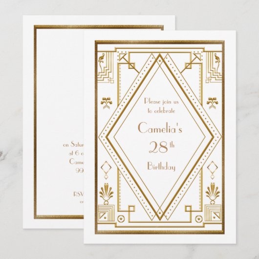 Birthday party nodigde vrouw uit, geweldige Gatsby Kaart (Voorkant / Achterkant)