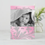 Birthday Party nodigt Baby glitter uit roze Kaart (Staand voorkant)