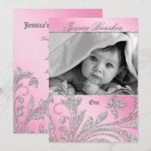 Birthday Party nodigt Baby glitter uit roze Kaart (Voorkant / Achterkant)