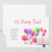 Birthday Party nodigt ballonpost uit Kaart (Voorkant / Achterkant)