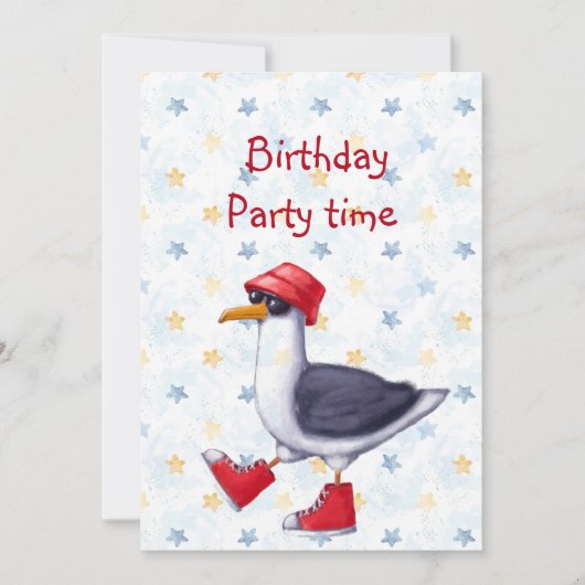 Birthday Party nodigt Fun Cute Seagull Bird uit Kaart (Voorkant)