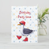 Birthday Party nodigt Fun Cute Seagull Bird uit Kaart (Staand voorkant)