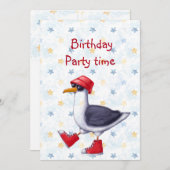 Birthday Party nodigt Fun Cute Seagull Bird uit Kaart (Voorkant / Achterkant)