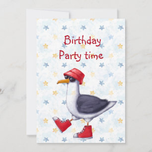 Birthday Party nodigt Fun Cute Seagull Bird uit Kaart