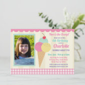 Birthday Party nodigt Ice Cream Photo Pink Parlor Kaart (Staand voorkant)