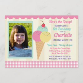 Birthday Party nodigt Ice Cream Photo Pink Parlor  Kaart