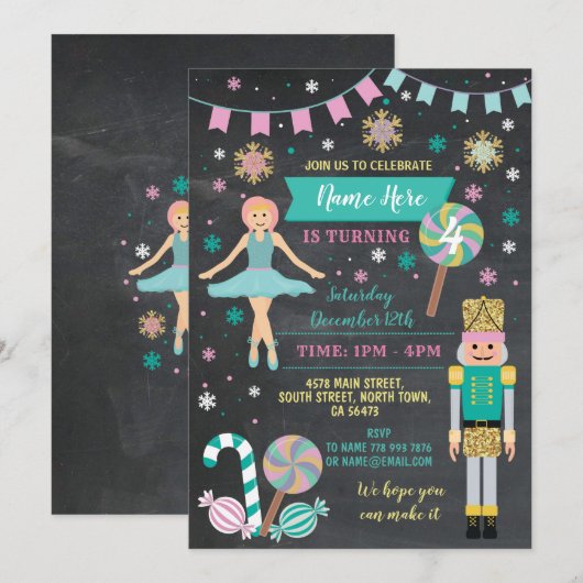 Birthday Party Nutcracker kerstroze ballet Kaart (Voorkant / Achterkant)