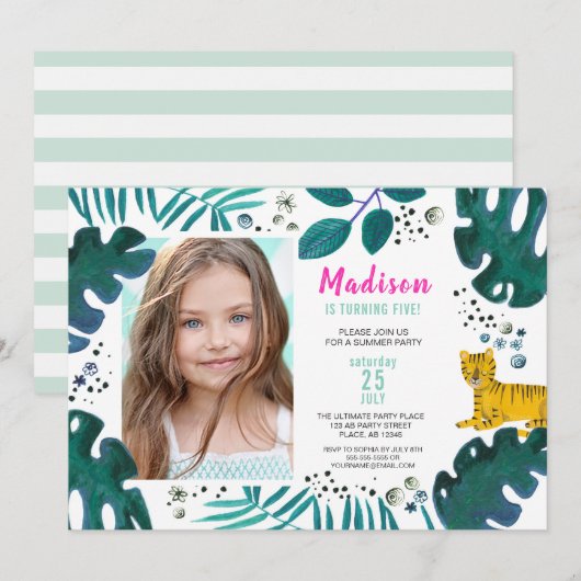 Birthday Party | Oerwoud Tiger | Uitnodigingen (Voorkant / Achterkant)