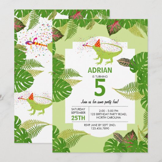 Birthday Party of Iguana Lizard PartAnimals Kaart (Voorkant / Achterkant)