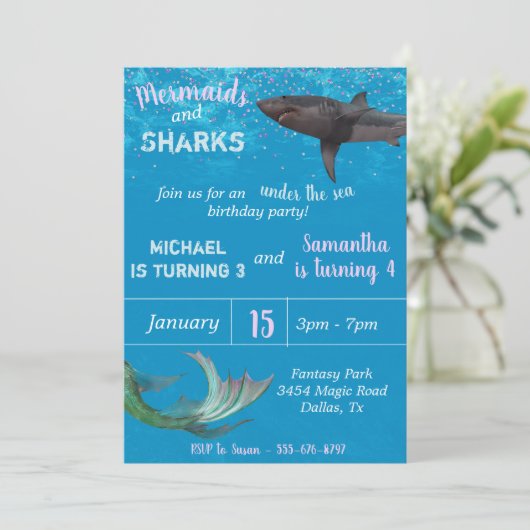 Birthday Party of Mermaid and Shark Child under Ze Kaart (Staand voorkant)