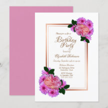 Birthday Party of roze Floral Roos Gold Border