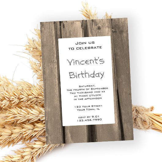 Birthday Party of Rustic Barn Wood Kaart