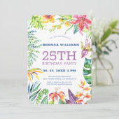 Birthday Party of Tropical Floral Lijst Invite Kaart (Staand voorkant)