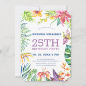 Birthday Party of Tropical Floral Lijst Invite Kaart (Voorkant)