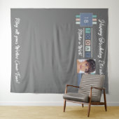 Birthday party om het even welke leeftijdfoto grij wandkleed (In Situ (horizontaal))